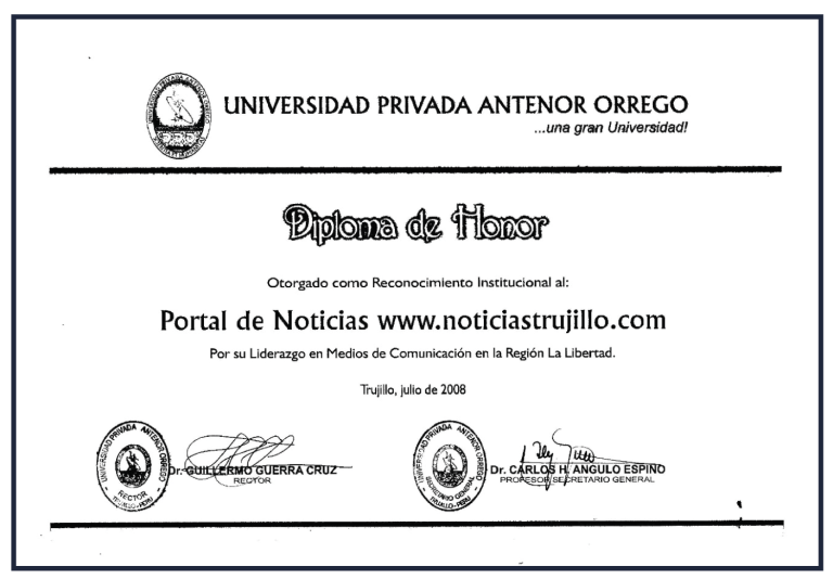 Diploma de honor de Noticias Trujillo