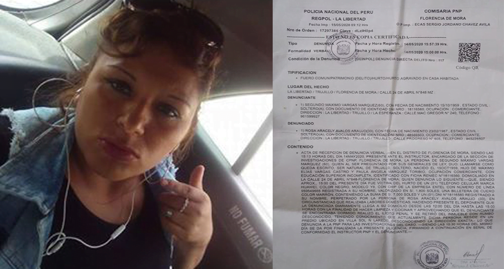 Florencia de Mora: Empleada del hogar dopa a anciano y fuga con más 20 000 soles
