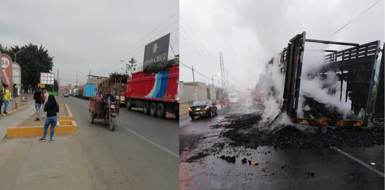 Chepén: Camión que transportaba carbón se incendia en panamericana