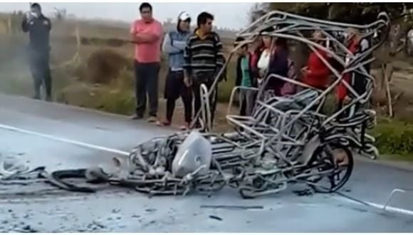 Chepén: Mototaxi choca contra camión y conductor fallece calcinado