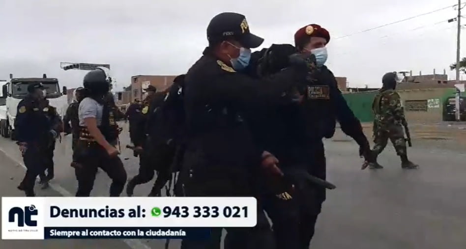 Virú: Manifestantes lanzan piedras y pirotécnicos contra policías y vehículos