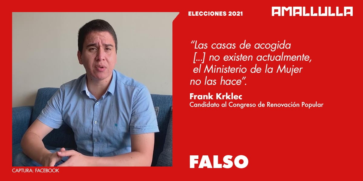 Falso: Versión de candidato Frank Krklec acerca de que el Estado no tiene casas de acogida para mujeres