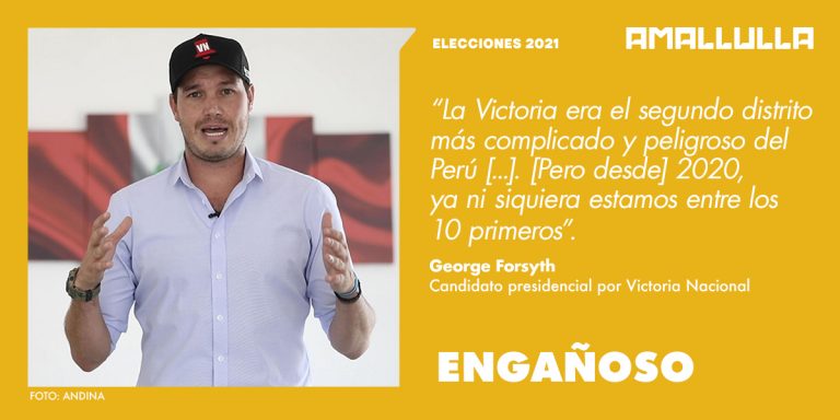 Afirmación de George Forsyth acerca de la reducción de delitos durante su gestión como alcalde de La Victoria es engañosa 