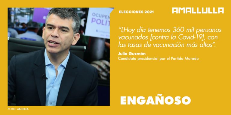 Engañoso: Dato de Julio Guzmán acerca de que el Perú tiene la tasa de vacunación más alta