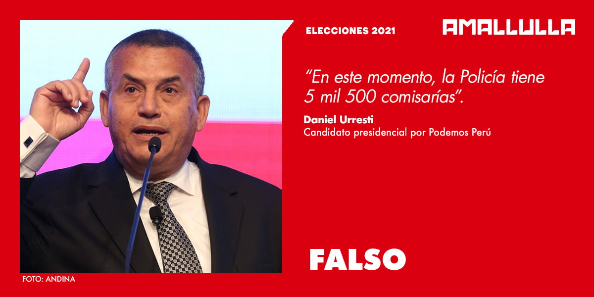 Dato del candidato presidencial  Daniel Urresti acerca de que en Perú hay 5 mil 500 comisarías es falso
