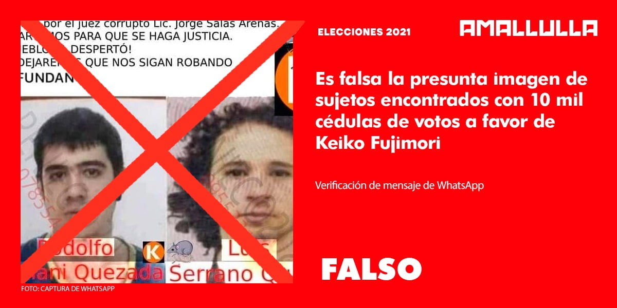 Es falsa la presunta imagen de sujetos detenidos con 10 mil actas a favor de Keiko Fujimori
