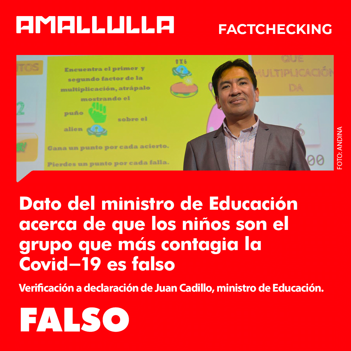 Dato del ministro de Educación sobre que los niños son el grupo que más transmite la Covid-19 es falso