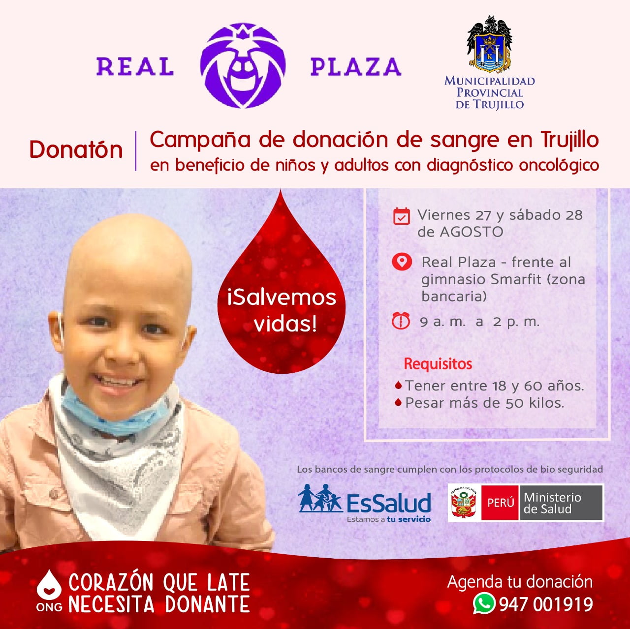 Campaña de donación de sangre se realiza este 27 y 28 de agosto
