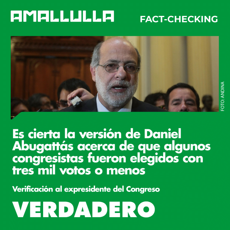 Es cierta la versión de Daniel Abugattás acerca de que algunos congresistas fueron elegidos con tres mil votos o menos
