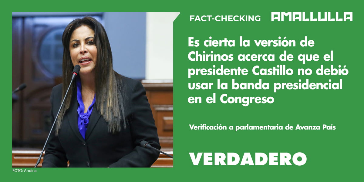 Es cierta la versión de Chirinos acerca de que el presidente Castillo no debió usar la banda presidencial en el Congreso