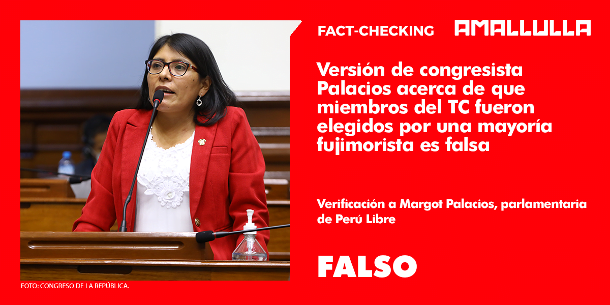 Versión de congresista Palacios acerca de que actual Tribunal Constitucional fue elegido por una mayoría fujimorista es falsa