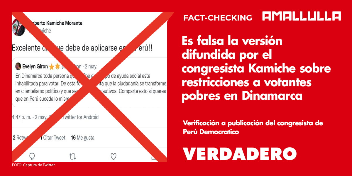 Es falsa la versión difundida por el congresista Kamiche sobre restricciones a votantes pobres en Dinamarca