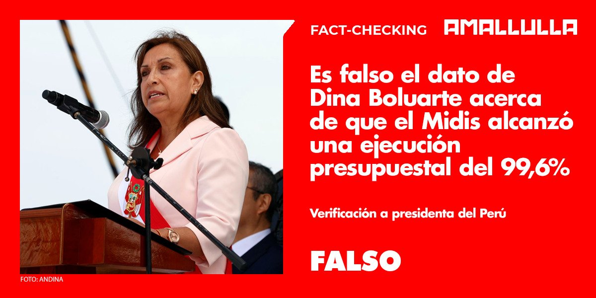 Dina Boluarte: Es falso que el Midis alcanzó una ejecución del 99,6 %