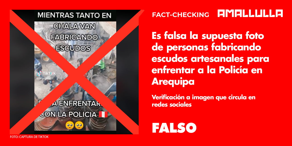 Falso: Foto de personas fabricando escudos artesanales para enfrentar a la policía en Arequipa