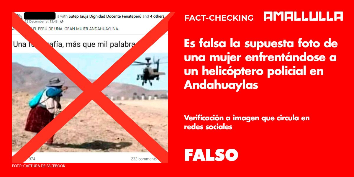 Falso: Foto de una mujer enfrentándose a un helicóptero en Andahuaylas