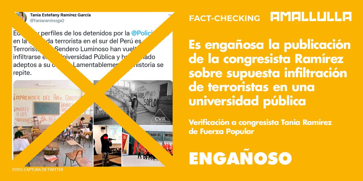 <strong>Es engañosa la publicación de la congresista Ramírez sobre supuesta infiltración de terroristas en una universidad pública</strong>