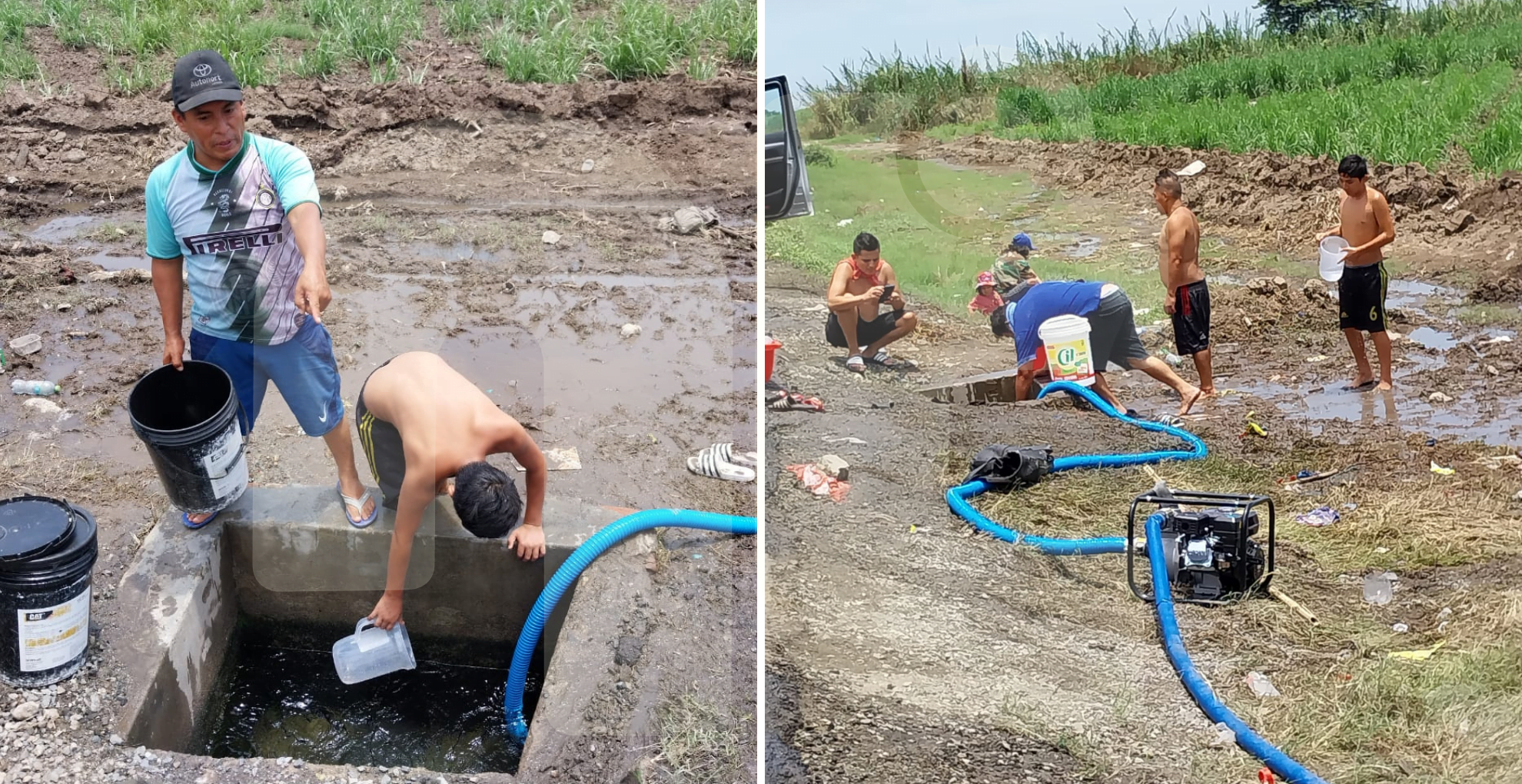 Moradores de Alto Trujillo sacan agua de pozo natural de carretera ante escasez