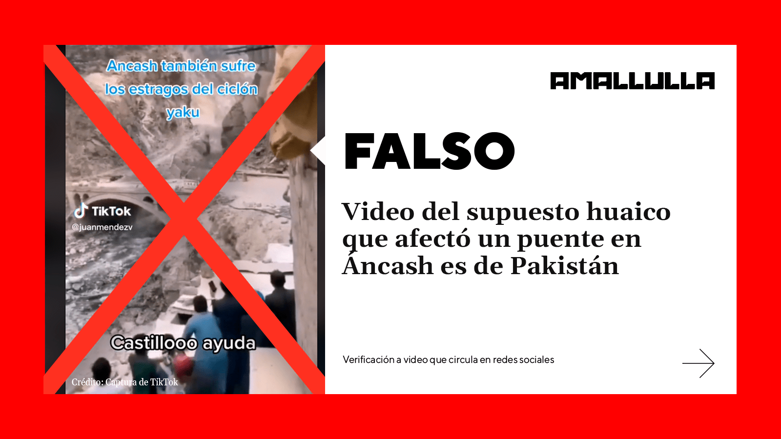<strong>Falso: Video del supuesto huaico que afectó un puente en Áncash es de Pakistán </strong>