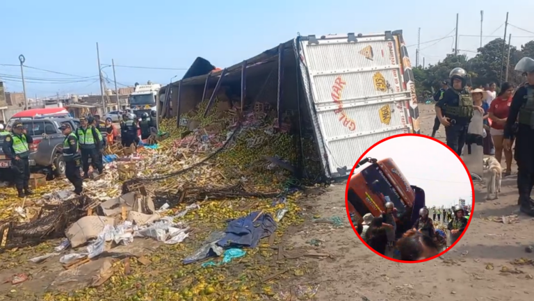 Trujillo: Camión cargado de frutas sufre accidente en Alto Salaverry