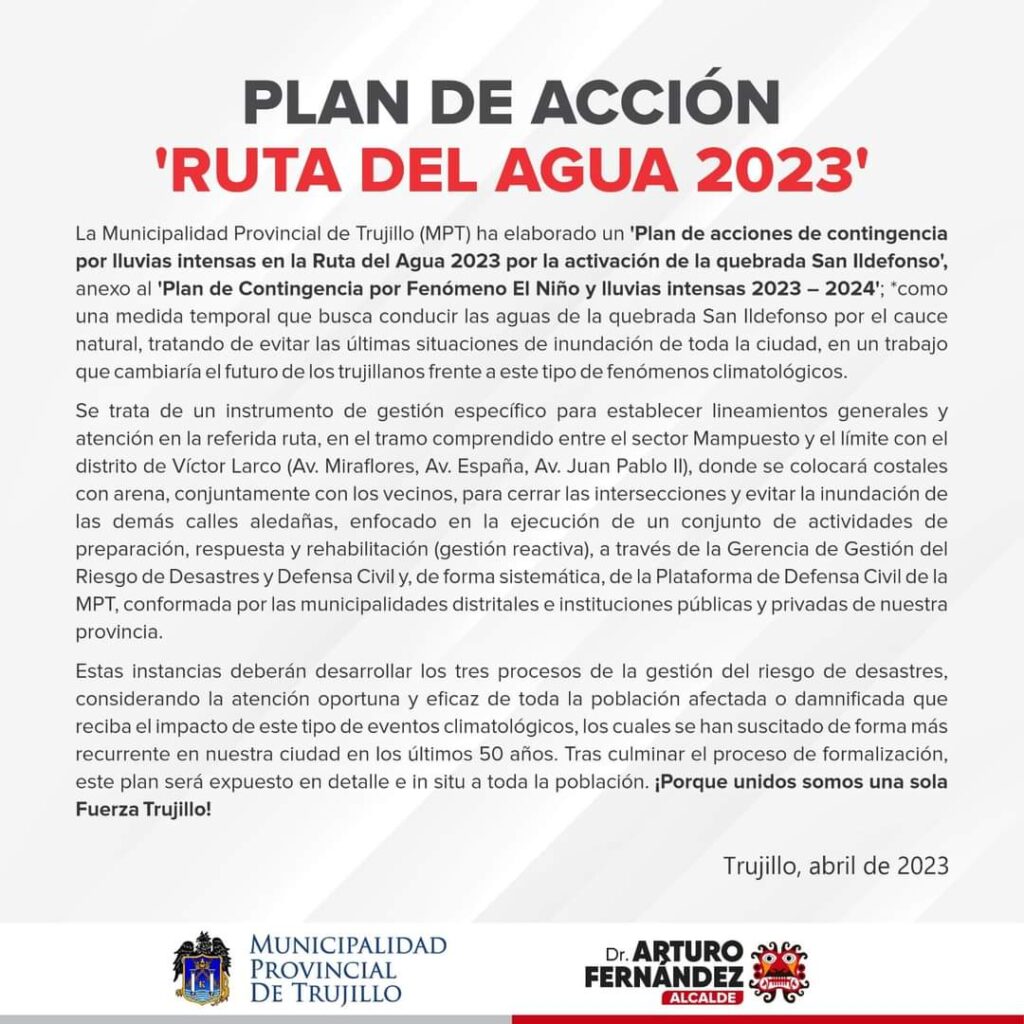 Trujillo y Víctor Larco colocarán sacos de arena para encauzar agua de huaicos