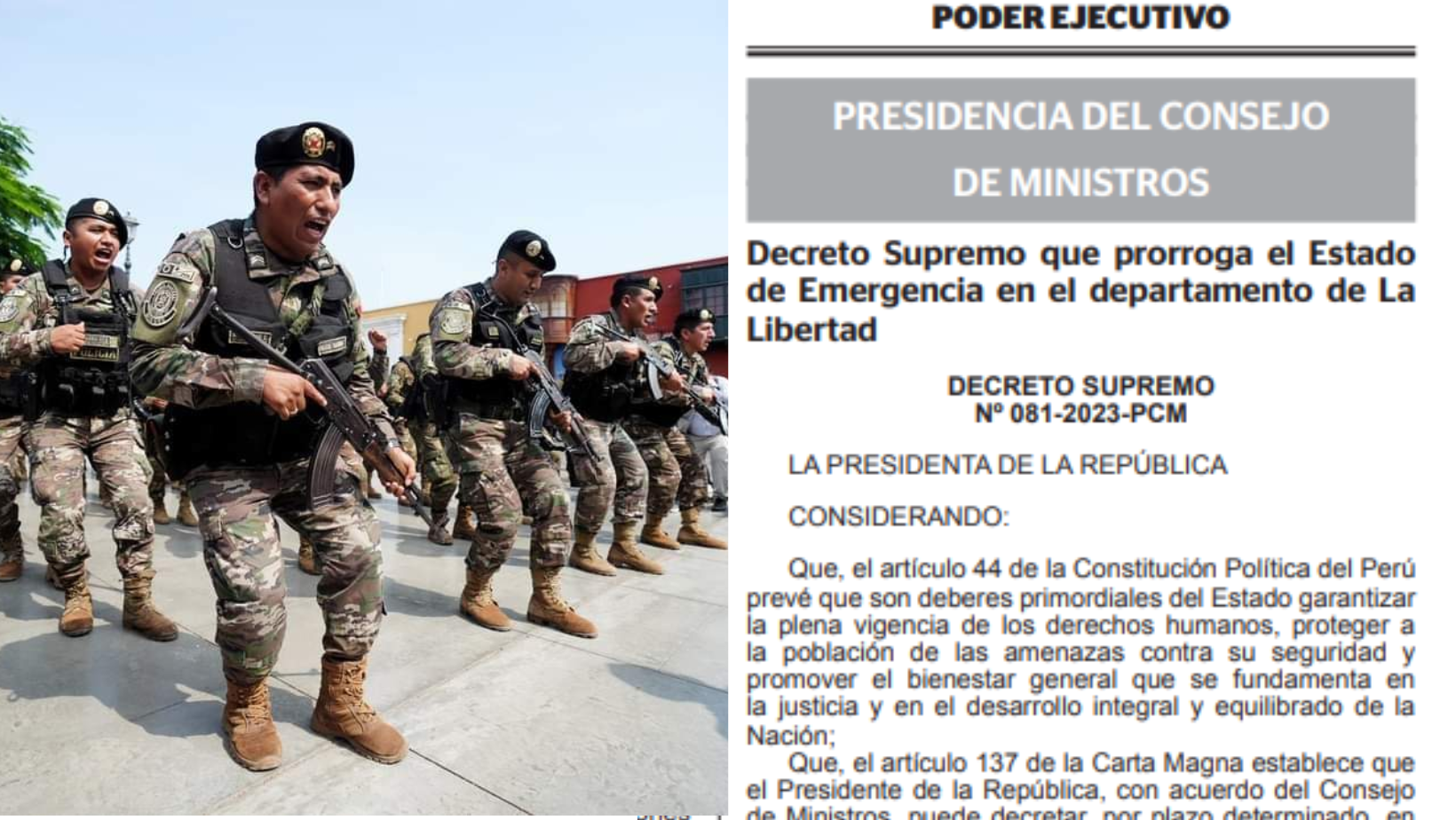La Libertad: Extienden por 30 días el estado de emergencia por incremento de criminalidad en la región
