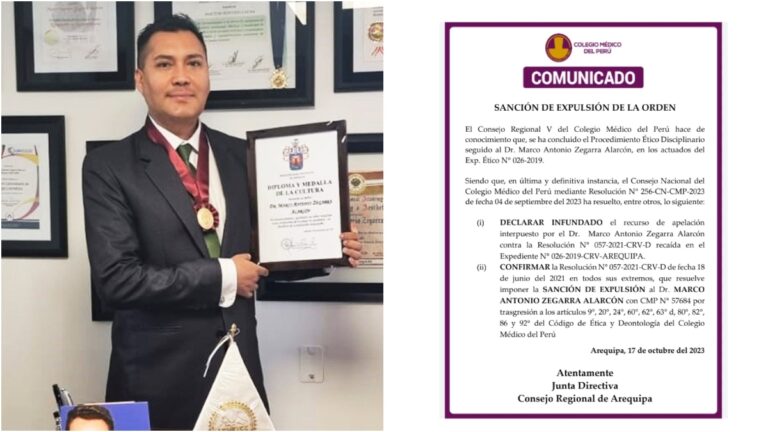Arequipa: Colegio Médico del Perú reafirma expulsión del «cirujano de las estrellas»