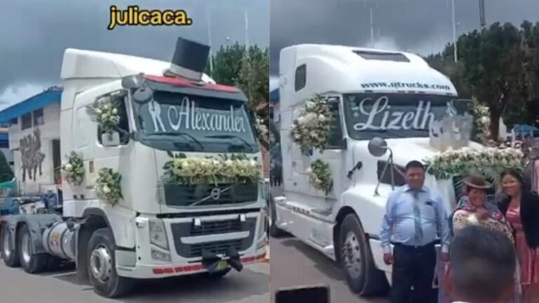 Juliaca: Boda extravagante con dos tractocamiones como regalo de bodas
