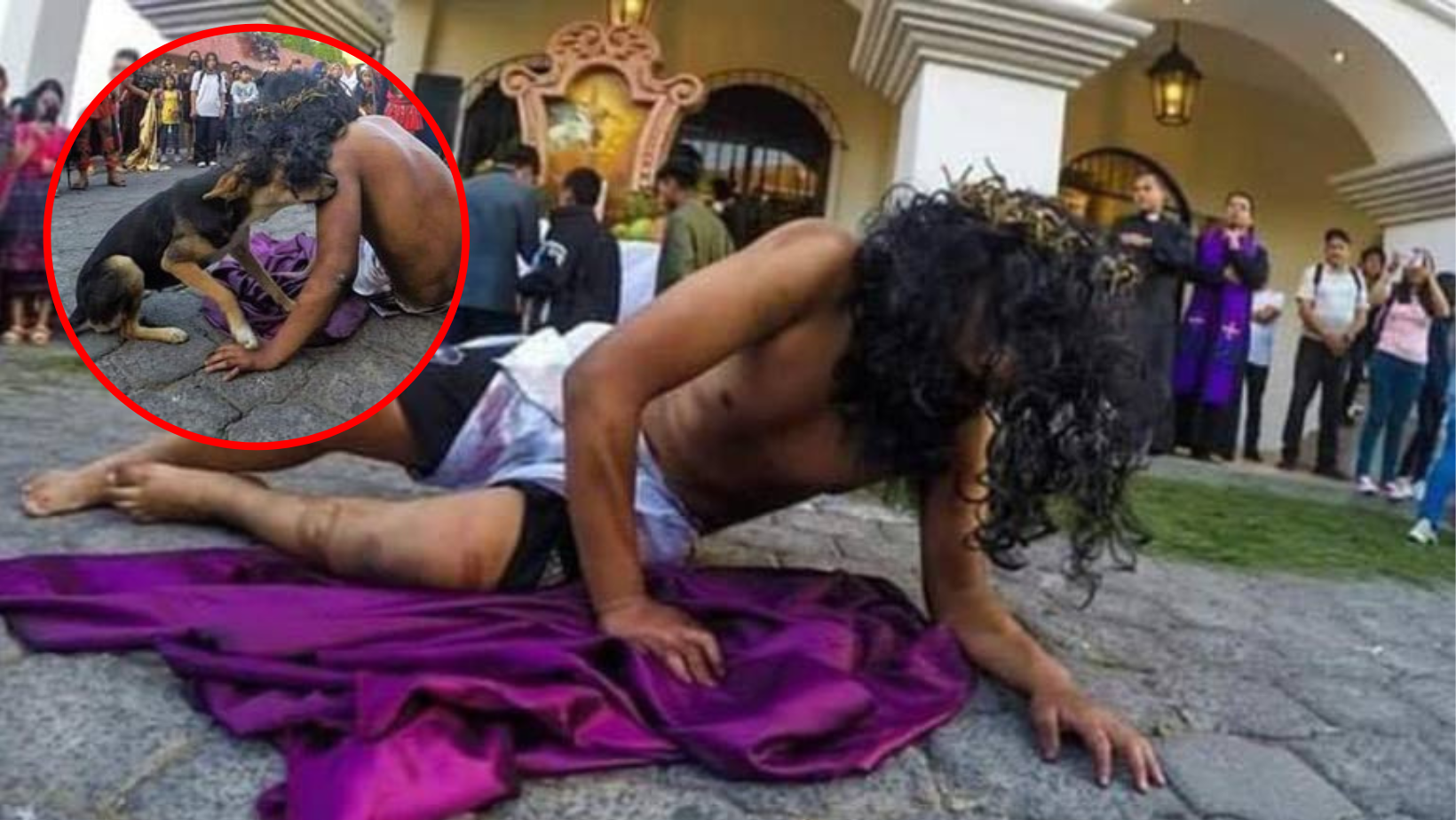 Semana Santa: perrito consuela a actor en la Pasión de Cristo