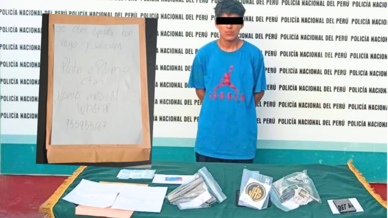 Trujillo: Capturan a sujeto con con carta extorsiva, stickers y arma de fuego