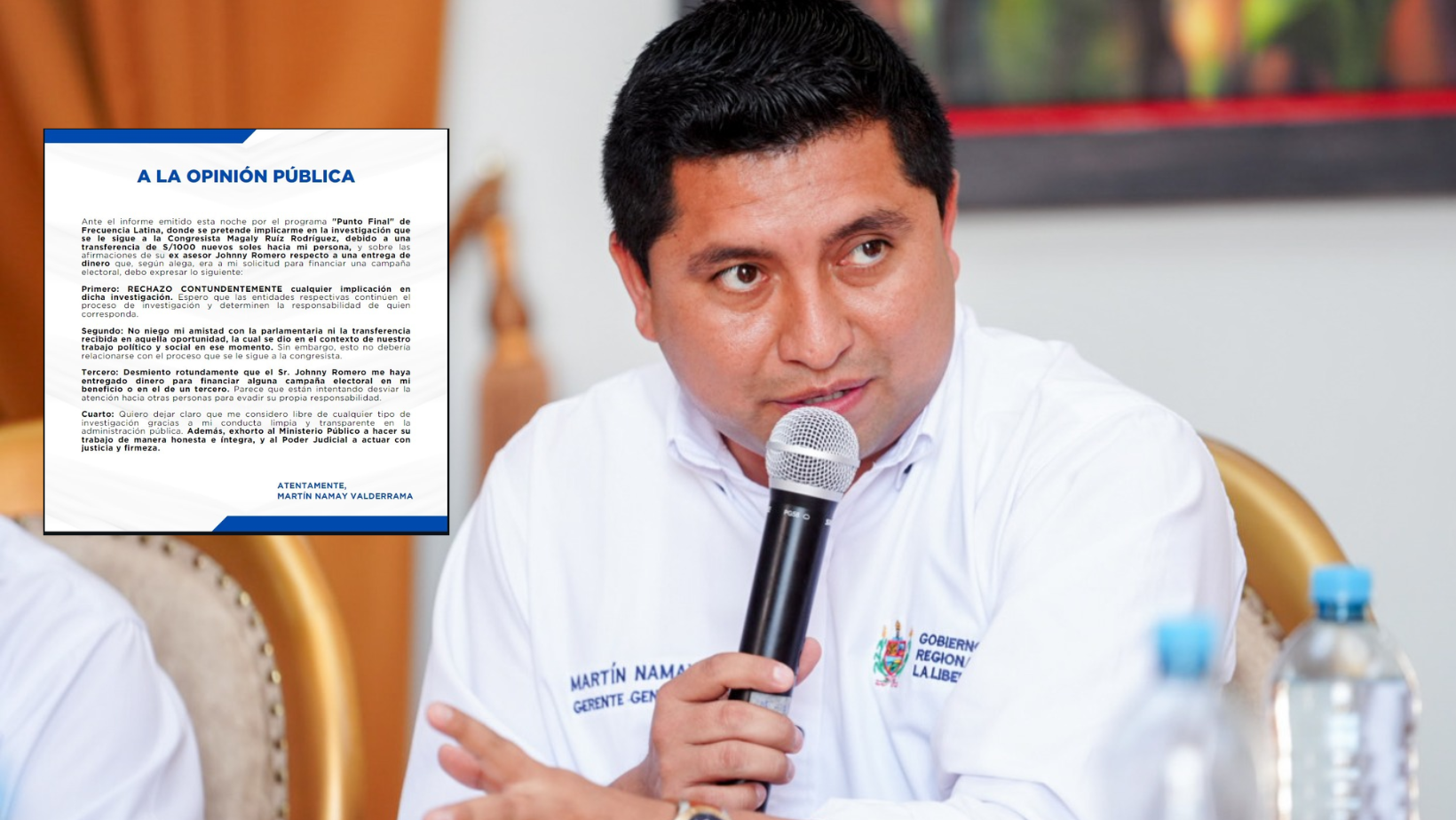 Trujillo: Martín Namay rechaza el recibo de dinero de exasesor de Magaly Ruiz