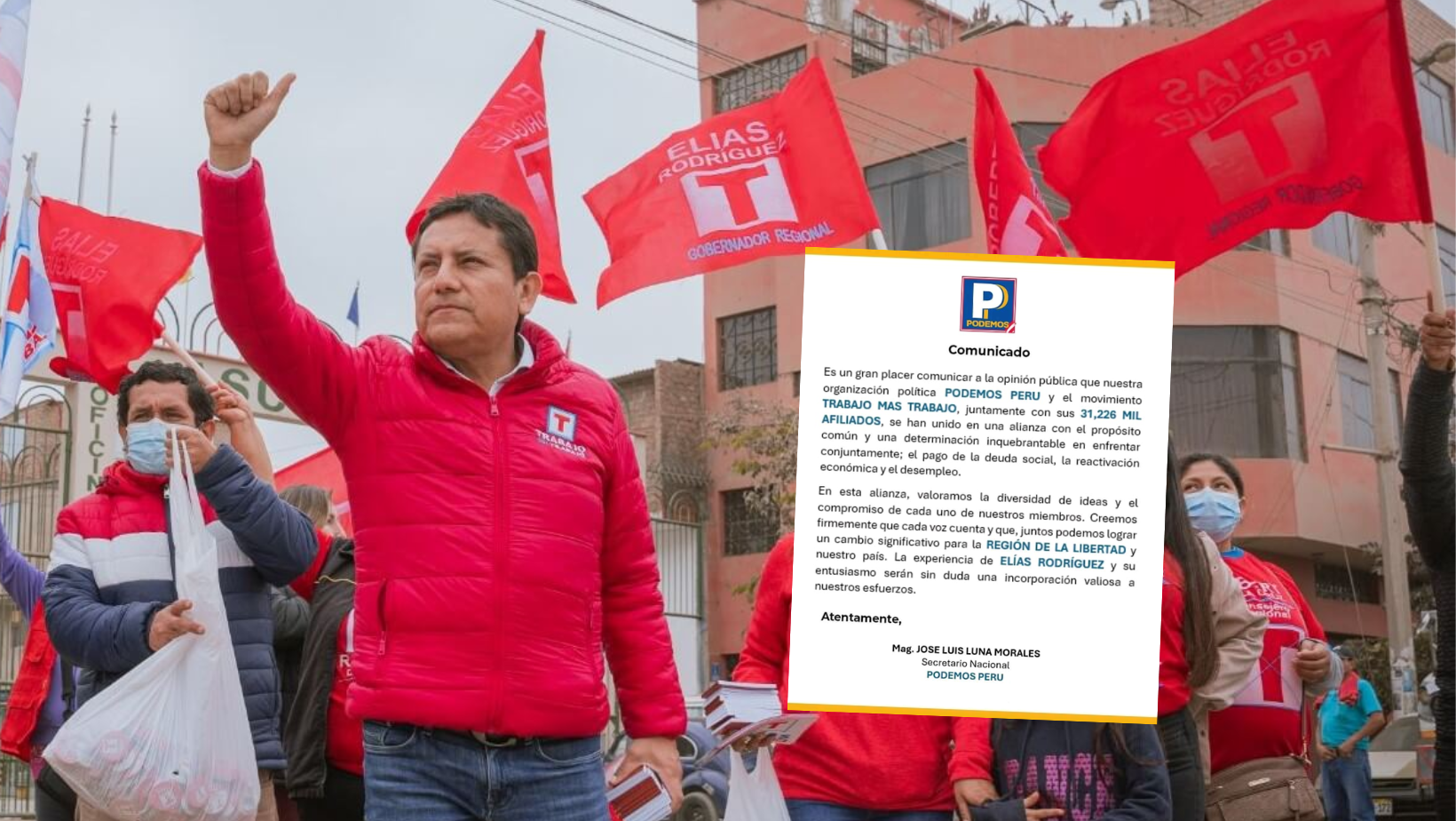 La Libertad: Movimiento regional Trabajo Más Trabajo forma alianza con Podemos Perú