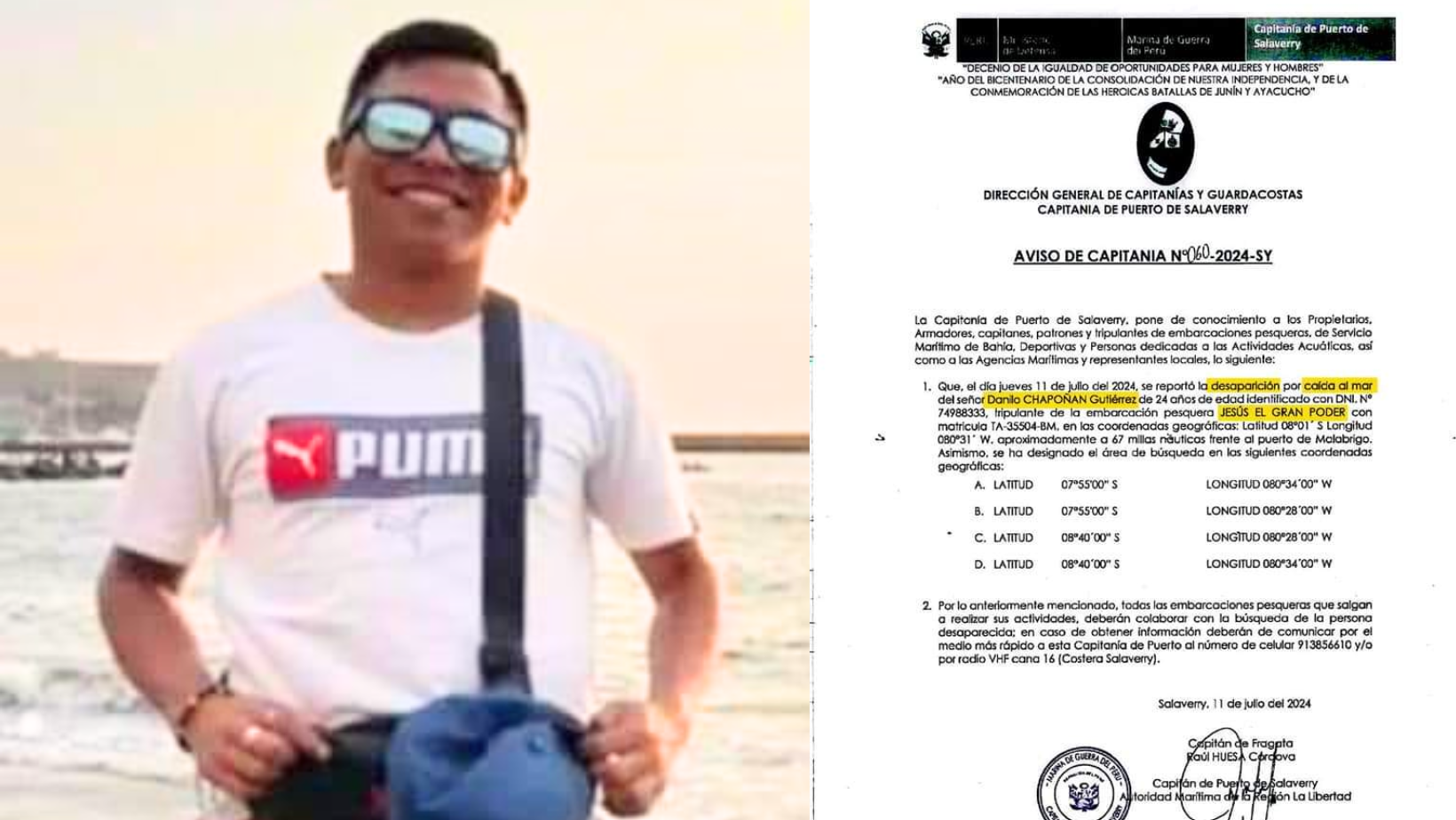 La Libertad: Pescador desaparece tras caer al mar frente a Puerto Malabrigo