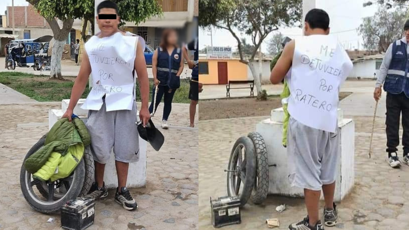 La Libertad: Capturan y pasean a delincuente con carteles en el cuerpo "me detuvieron por ratero"