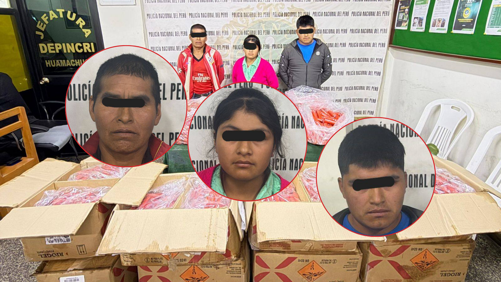 3 sujetos detenidos por transportar 4500 explosivos en Huamachuco