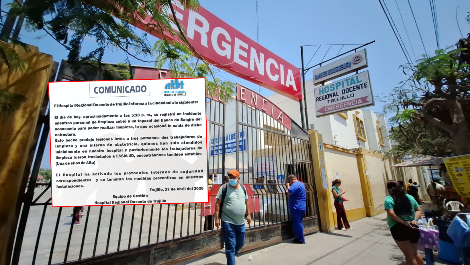 Hospital Regional se pronuncia tras caída de tapasol que dejó tres heridos