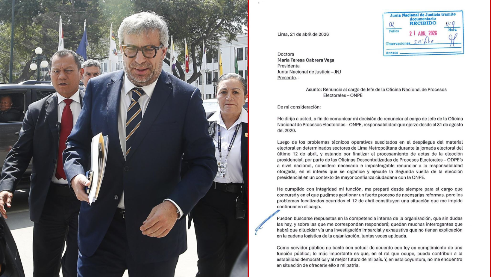 Corvetto presenta su renuncia a la ONPE y la JNJ la acepta por unanimidad