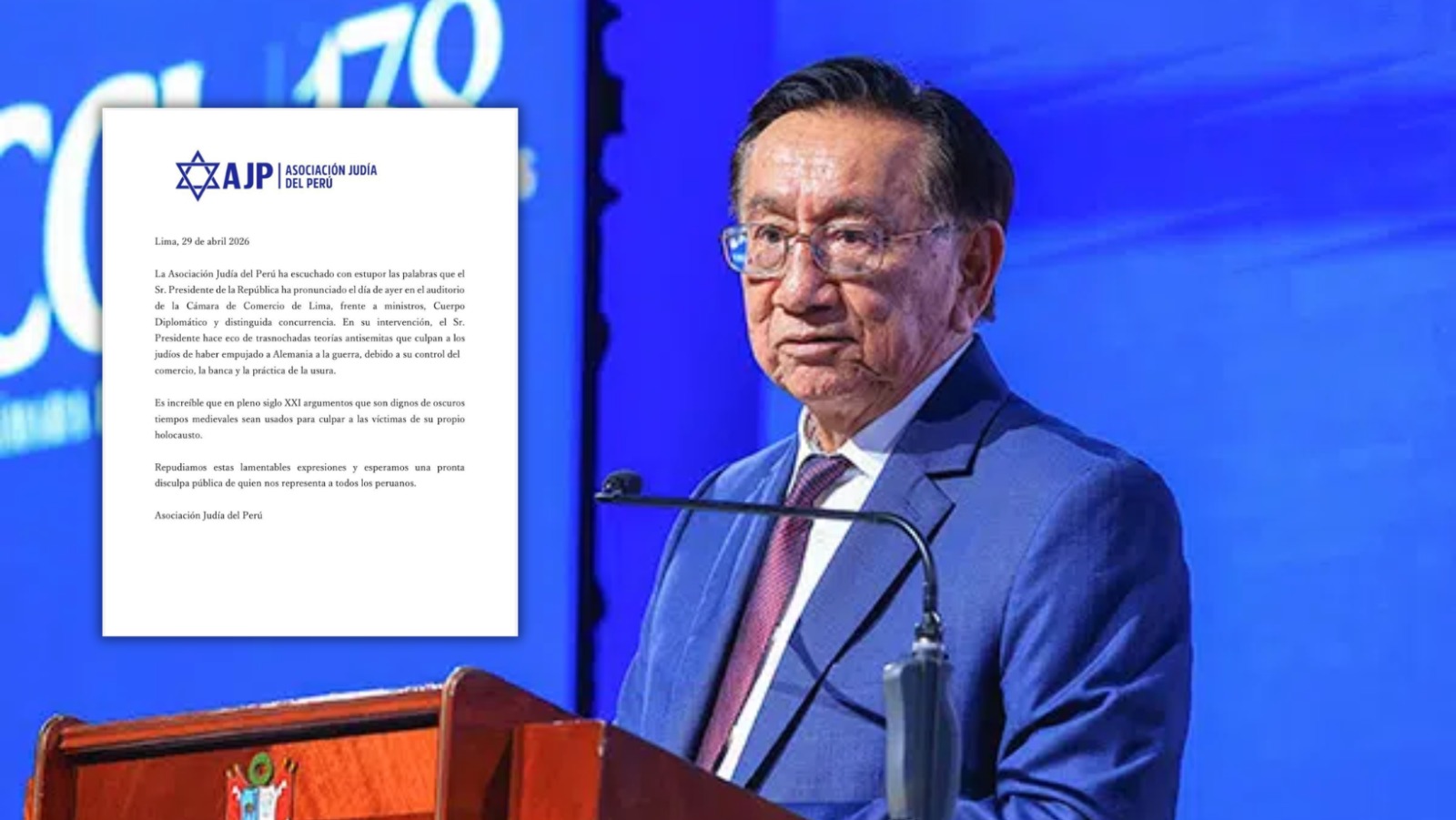 Presidente Balcázar lanza expresiones antisemitas y Asociación Judía le exige disculpas
