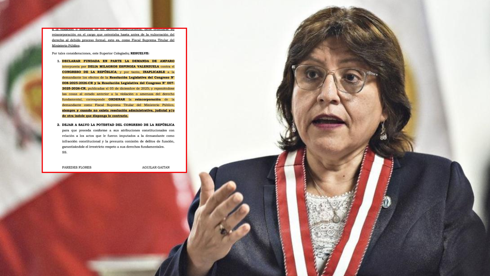 PJ falla a favor de Delia Espinoza y deja sin efecto su inhabilitación de 10 años