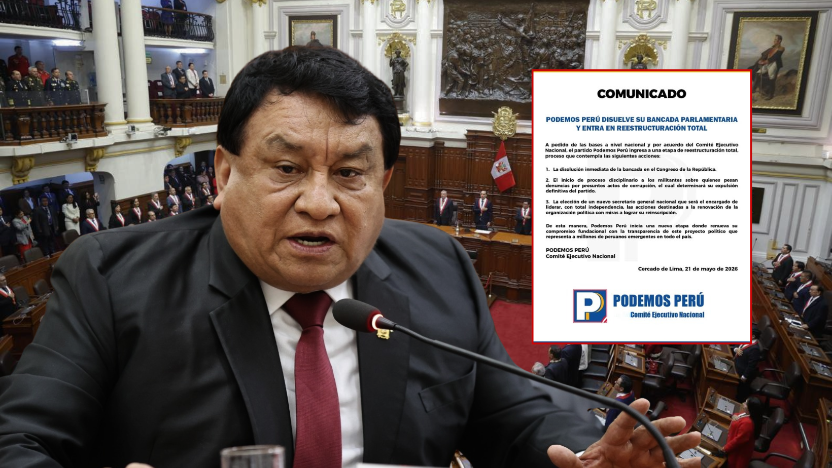 Podemos Perú disuelve su bancada y anuncia reestructuración del partido