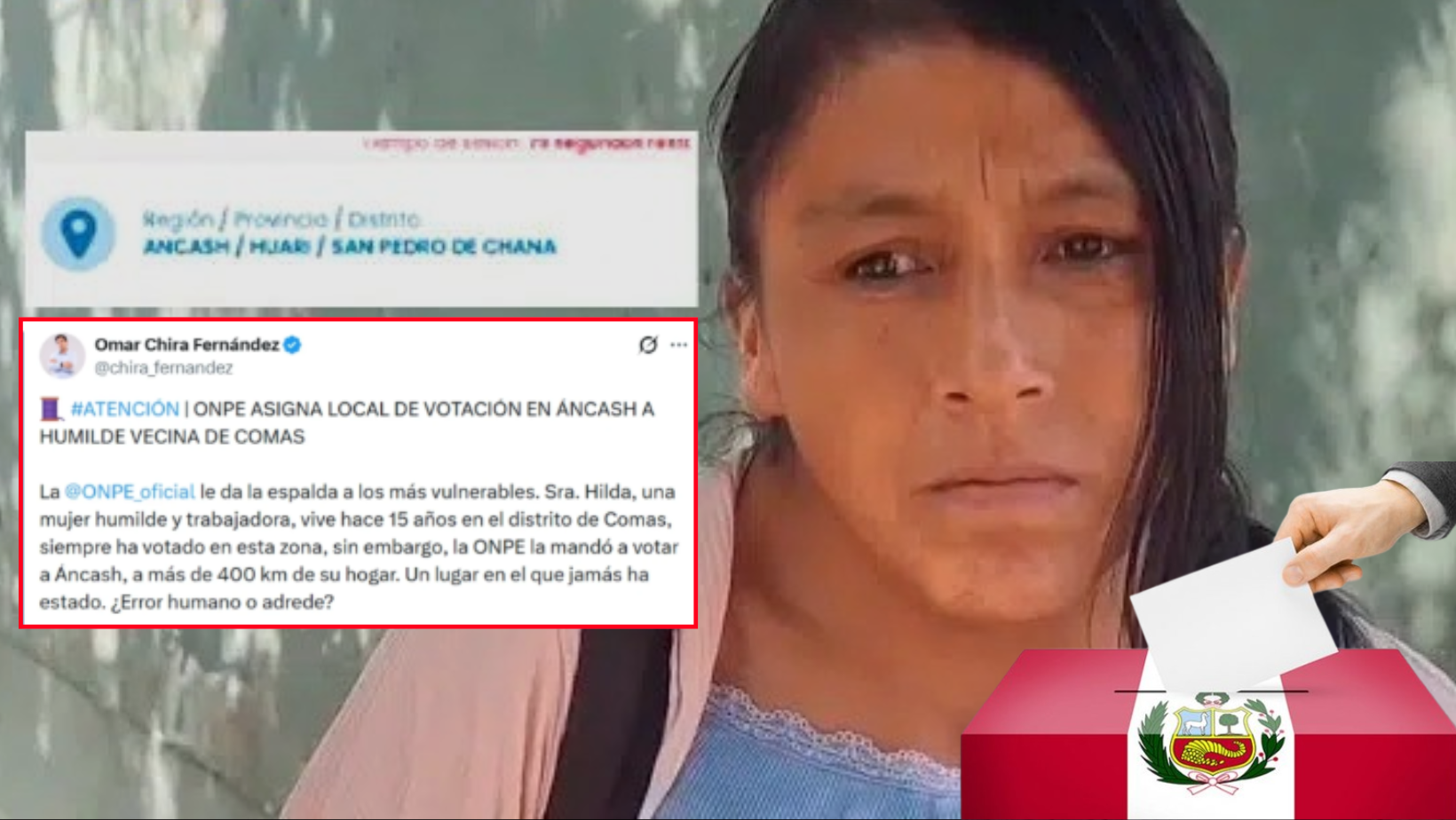 ¡El colmo! ONPE envía a mujer a votar en Áncash pese a sufragar 15 años en Lima