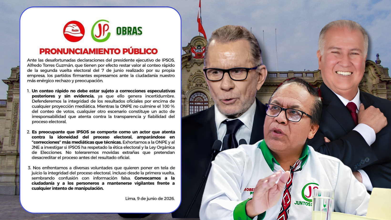 Tres partidos piden investigar a Ipsos por especular con el conteo rápido