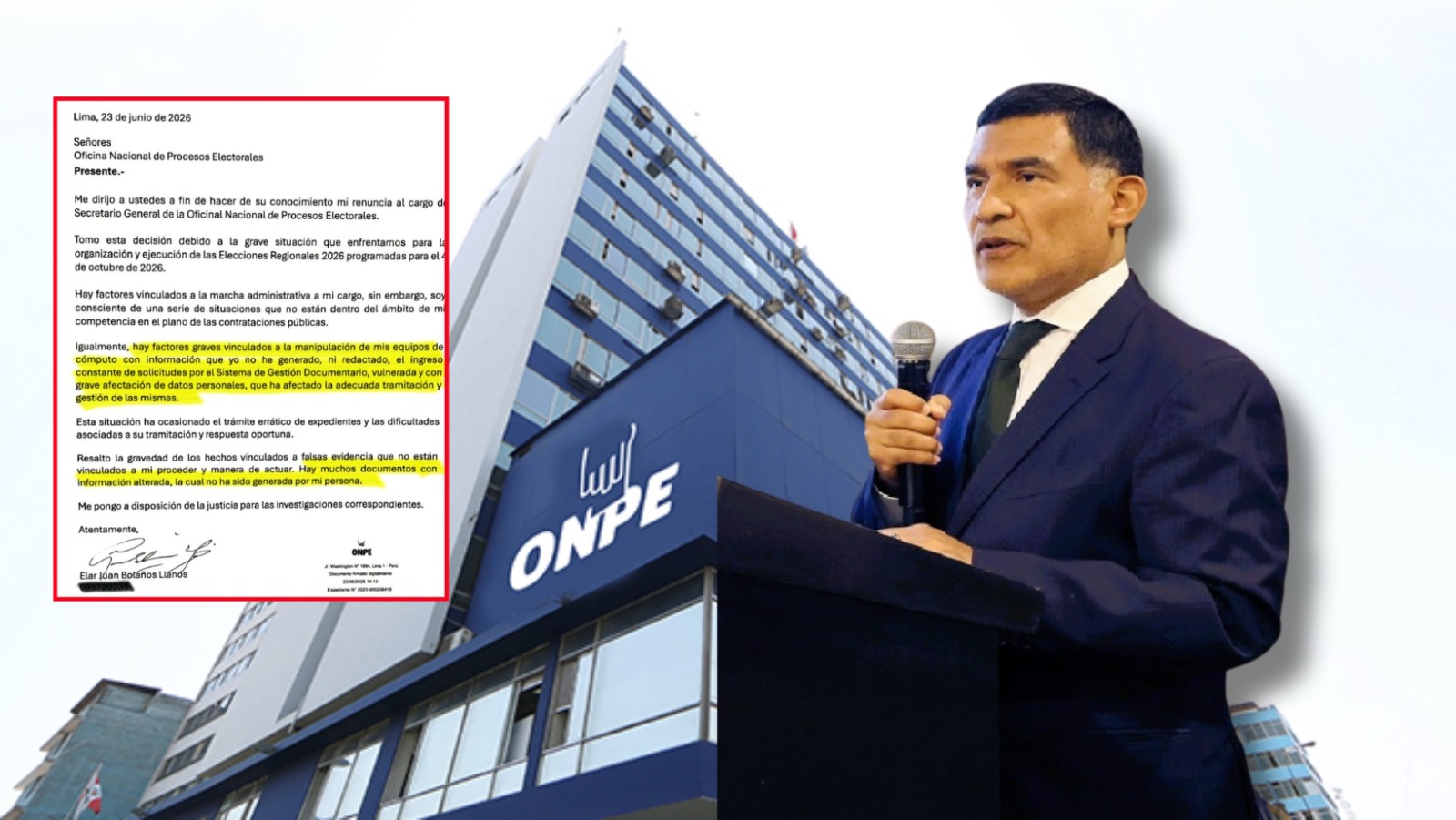 Renunció secretario general de la ONPE por irregularidades en contrataciones para las ERM