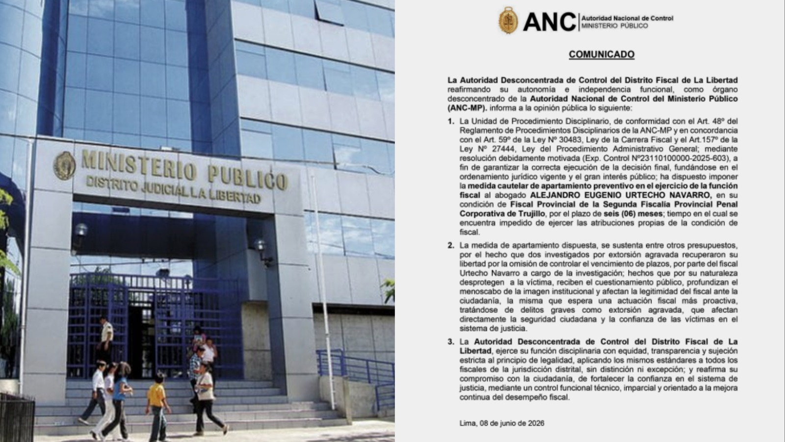 Trujillo: Suspenden por 6 meses a fiscal que por omisión permitió liberar a dos extorsionadores