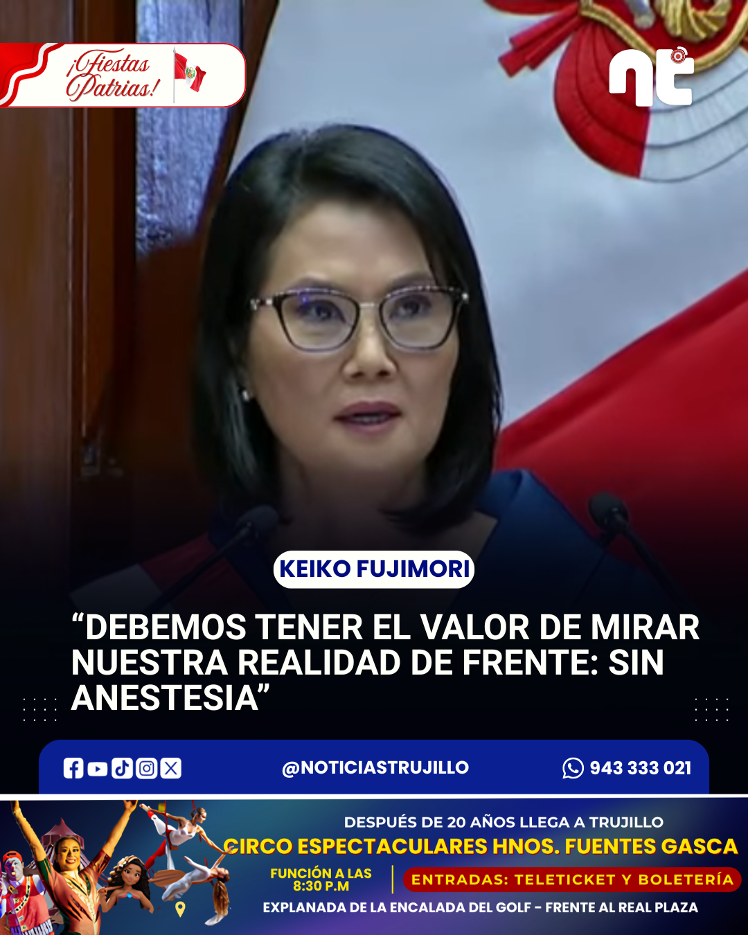 Keiko Fujimori en mensaje a la nación: “Debemos mirar nuestra realidad sin anestesia”