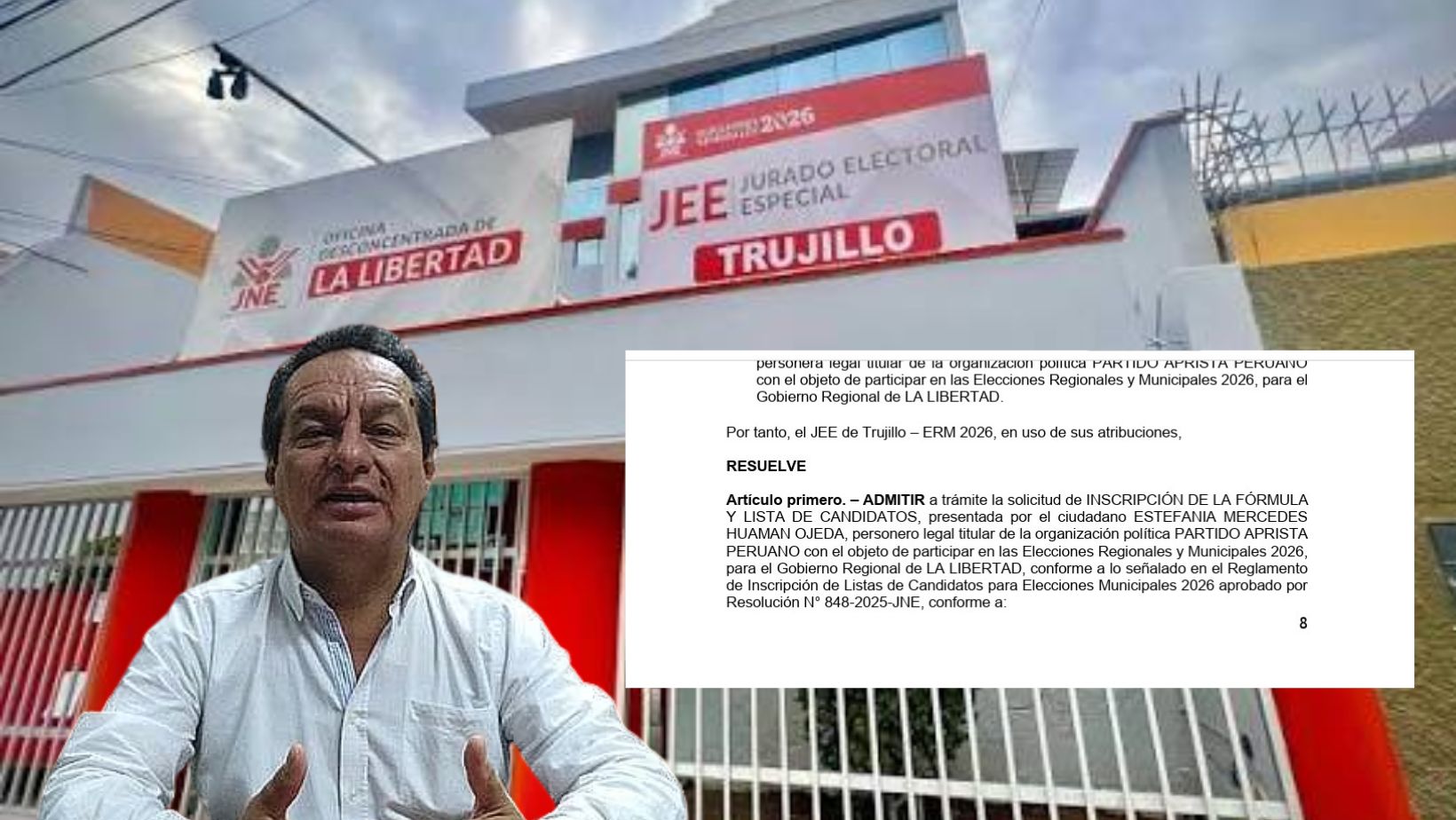 JEE de Trujillo admite lista del Partido Aprista para el Gobierno Regional
