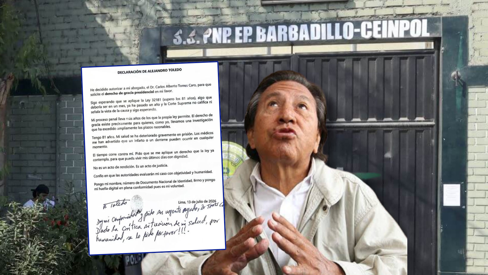 Alejandro Toledo pide derecho de gracia presidencial para lograr su libertad a los 81 años