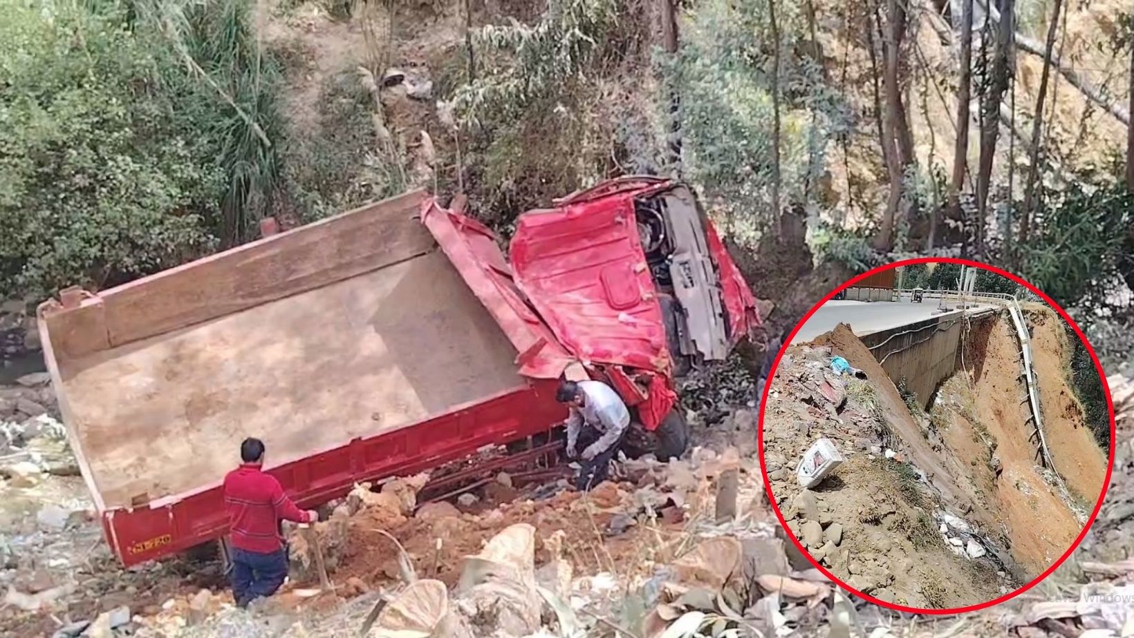 La Libertad: Chofer salva su vida al saltar de volquete que cayó al abismo