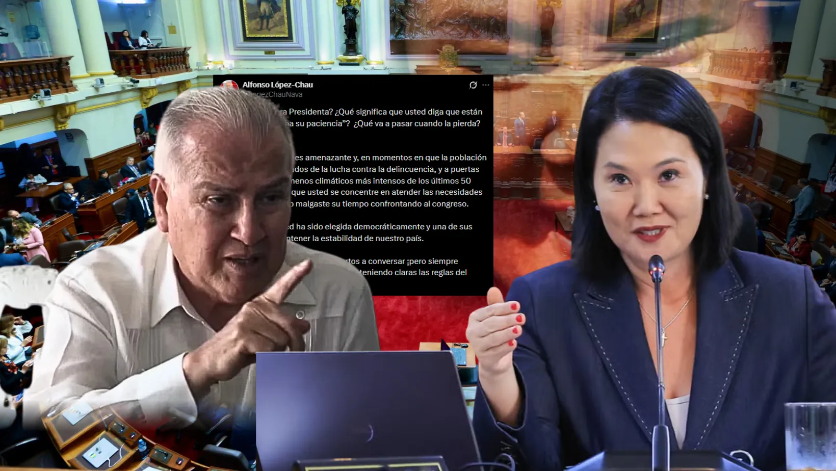 López-Chau tilda de "amenazante" el mensaje de Keiko al congreso: ¿Qué pasa Señora Presidenta? 