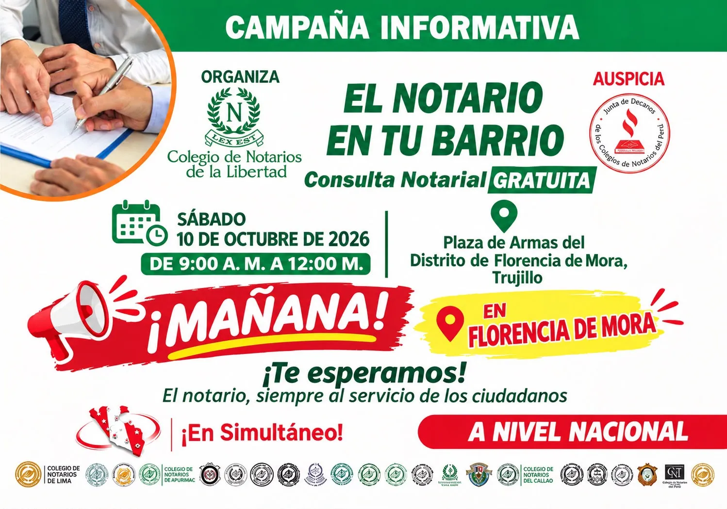 COLEGIO DE NOTARIOS DE LA LIBERTAD LLEVARÁ ORIENTACIÓN NOTARIAL GRATUITA A FLORENCIA DE MORA